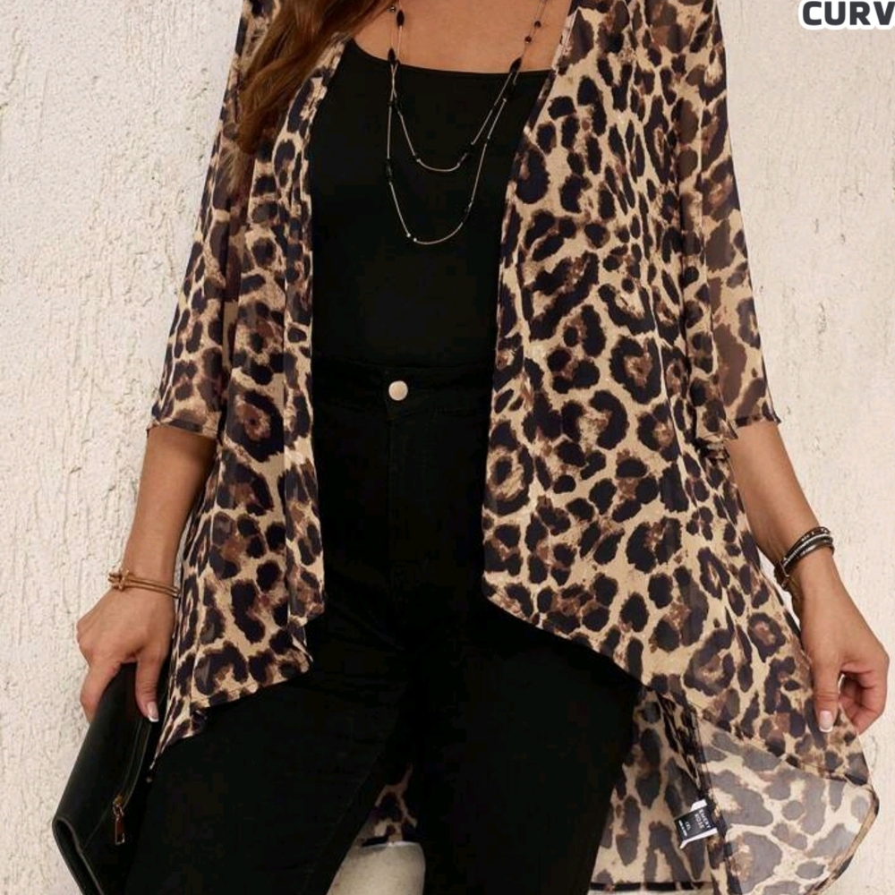 Leopard Print Sheer Kimono Cardigan 4x